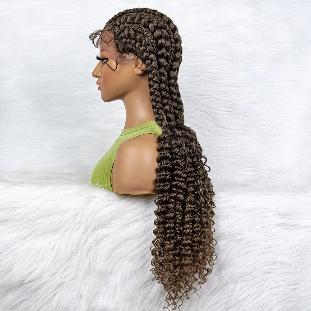 Water Wave Braided Lace Front Wig with Baby Hair | Soft Synthetic African Braids Luxegan