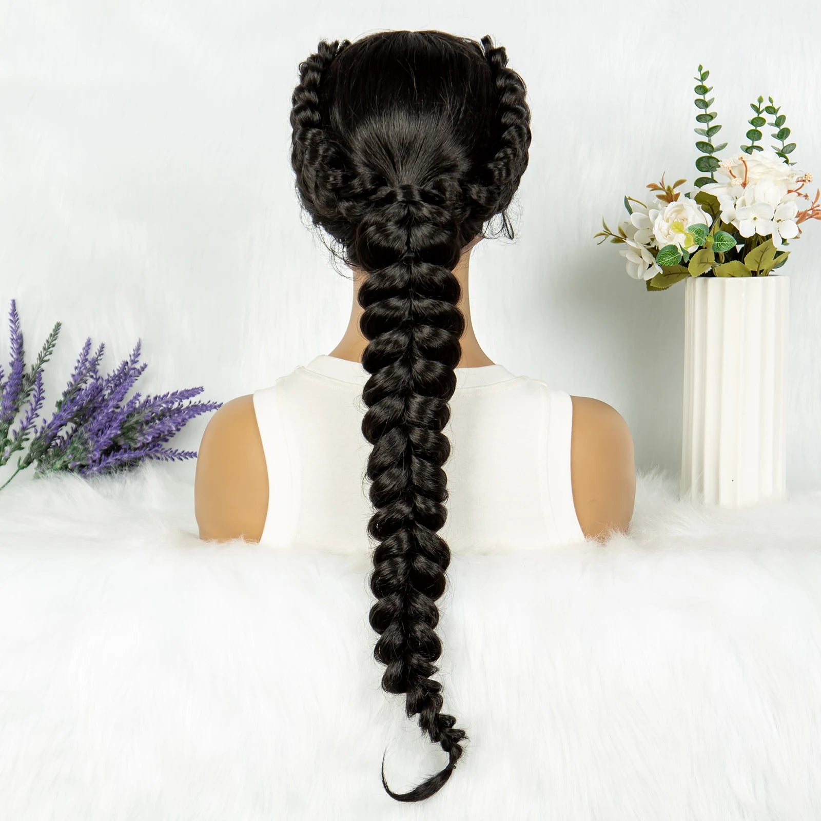 13x4 Lace Front Braided Wig | Kinky Curly Ends | Synthetic Africa Wig with Baby Hair for Black Women