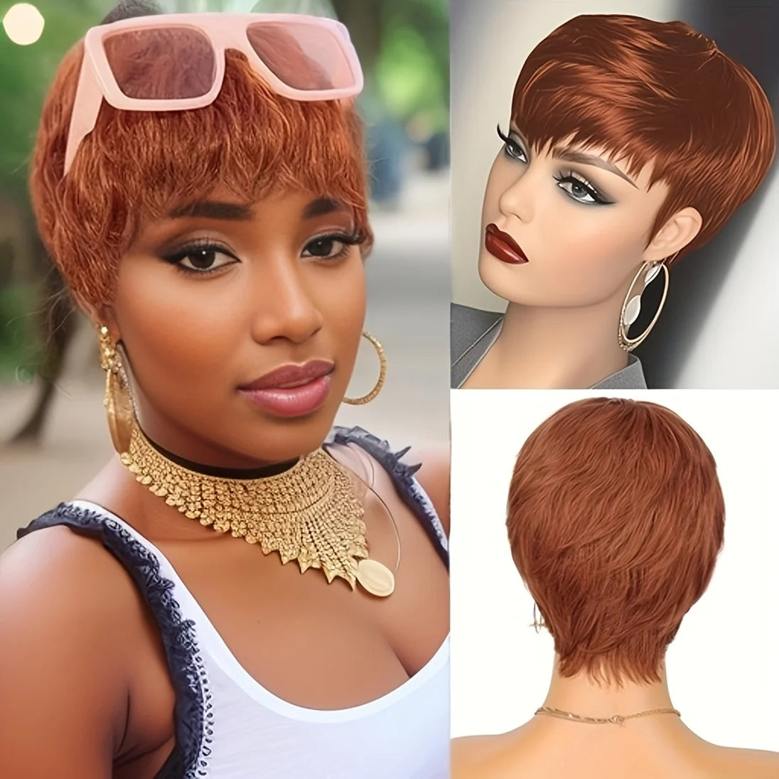 6 Inch Short Pixie Cut Straight Wig | 100% Human Hair for Women (Machine Made, Pre-Styled Bangs, Tangle-Free, Natural Hairline) Luxegan