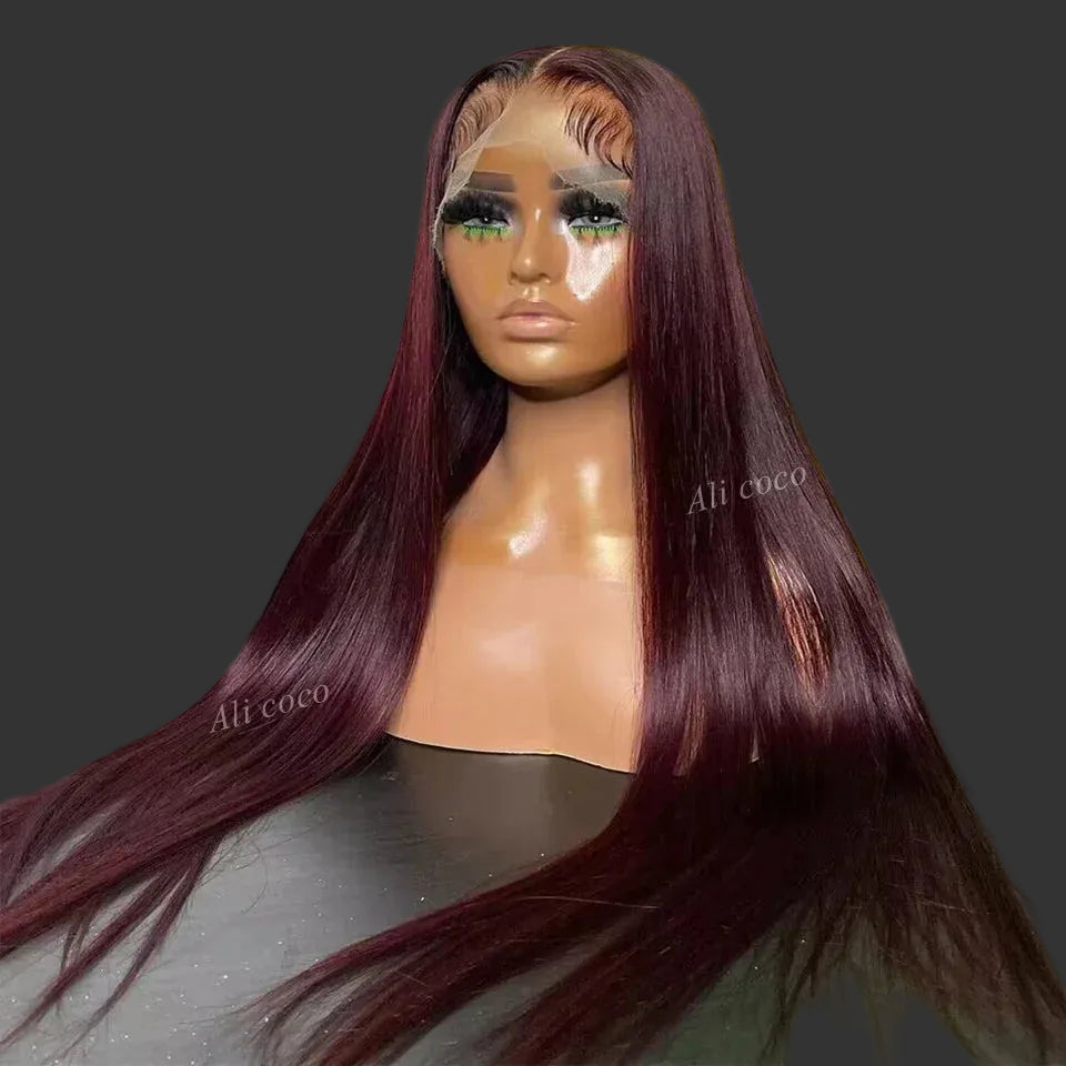 Dark Burgundy Straight HD Lace Wig | Sophisticated 180% Density 13x6 & 13x4 Frontal | Elegant "Brazilian Remy" Silhouette | "Dignified" Pre-Plucked Natural Hairline Human Hair for Radiant Versatile Styling Luxegan
