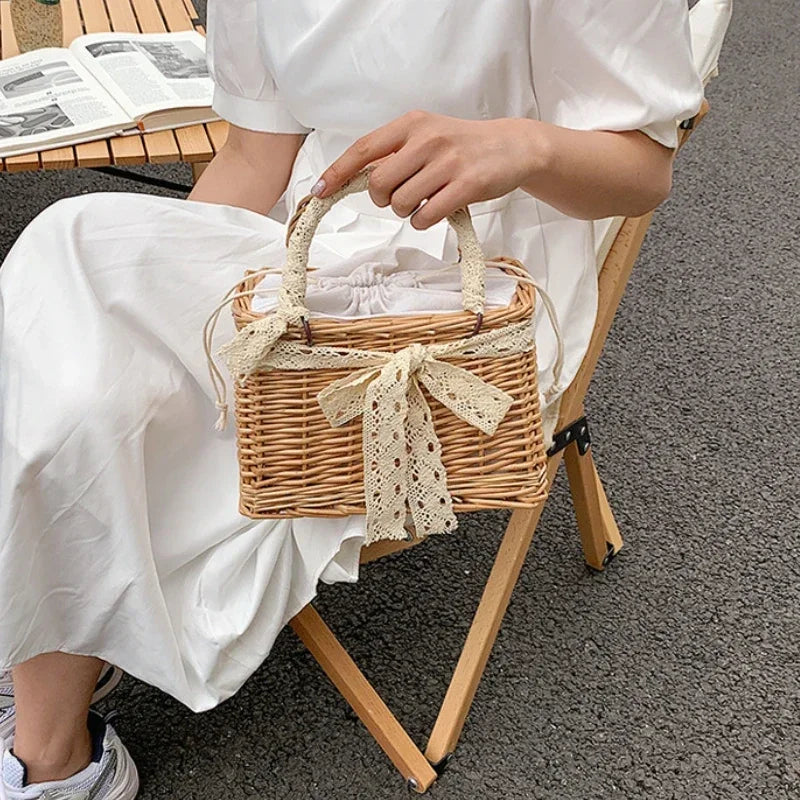 Straw Bags for Women | Square Handbags & Summer Rattan Shoulder Bags (Handmade Knitted Storage & Small Totes Bag) Luxegan
