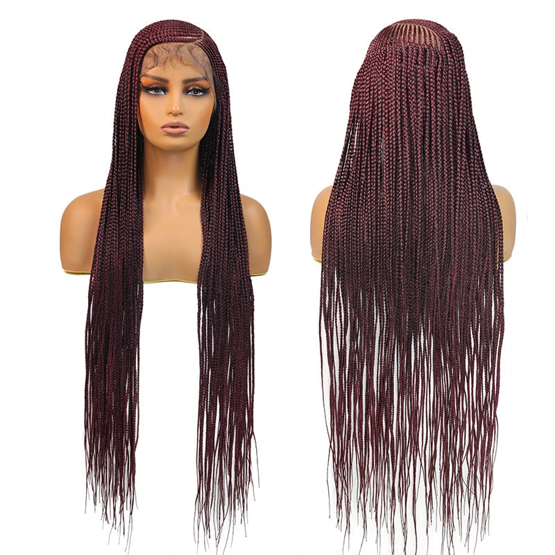 36" Blonde Cornrow Box Braided Wig | 613 Synthetic | Full Lace Front | Side Part | For Women