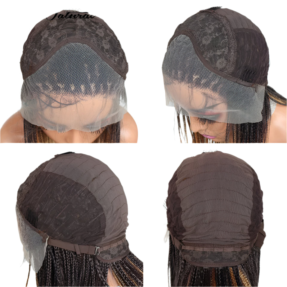 Trendy 3 Tone Ombre Braided Box Braids Lace Front Wig - Daily Wear Synthetic Hair