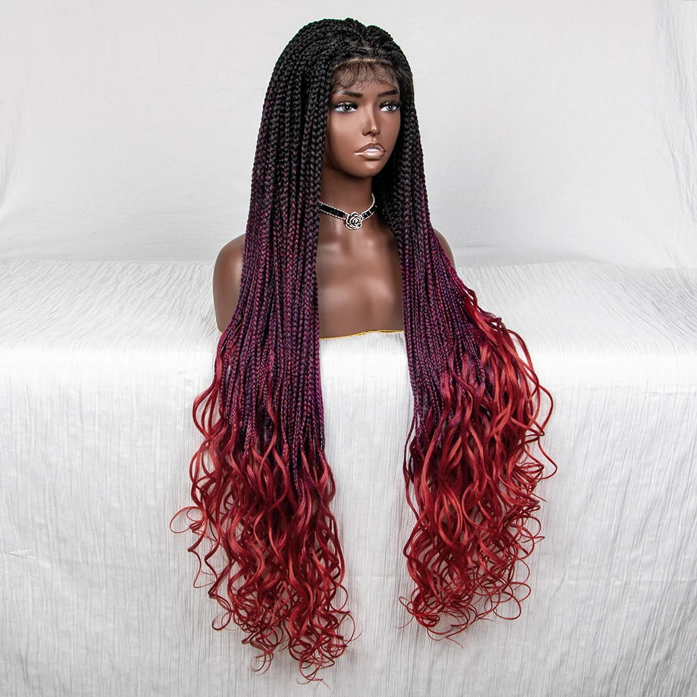 36" Water Wave Braided Wig | Lace Front | Baby Hair | Long Braids Luxegan