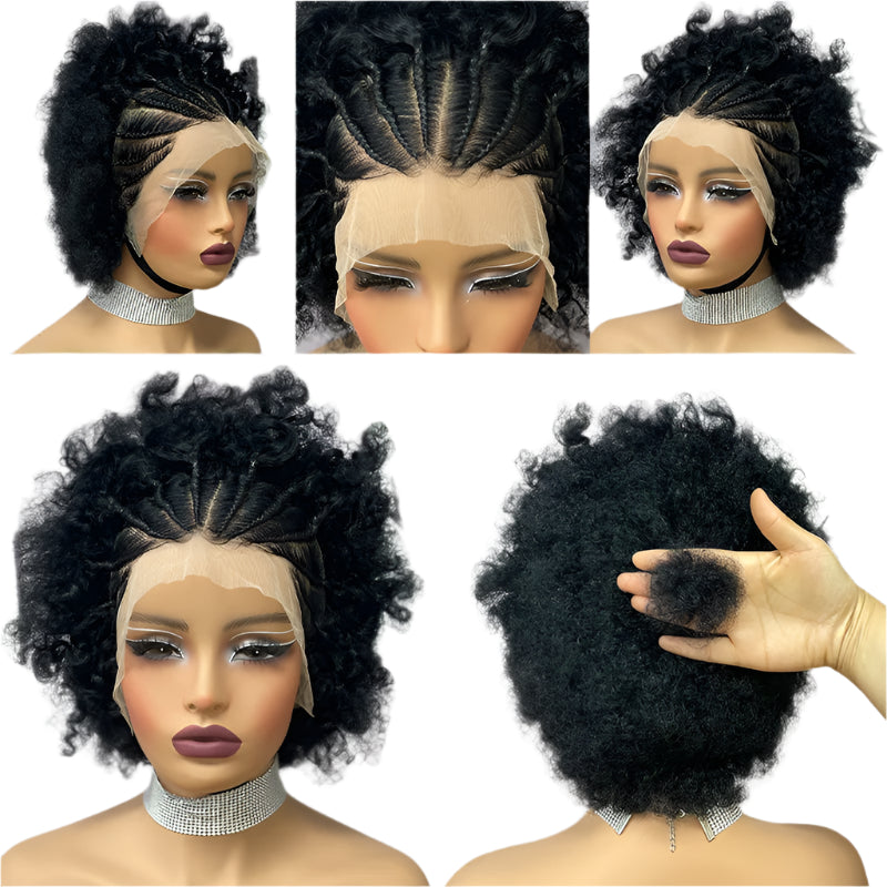 8" Afro Curly Braids Bob Wig | 13x4 Lace Front | 150% Density | Glueless | Human Hair