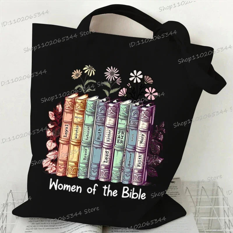 Books and Flower Print Canvas Tote | Casual Reusable Shopping Bag Luxegan