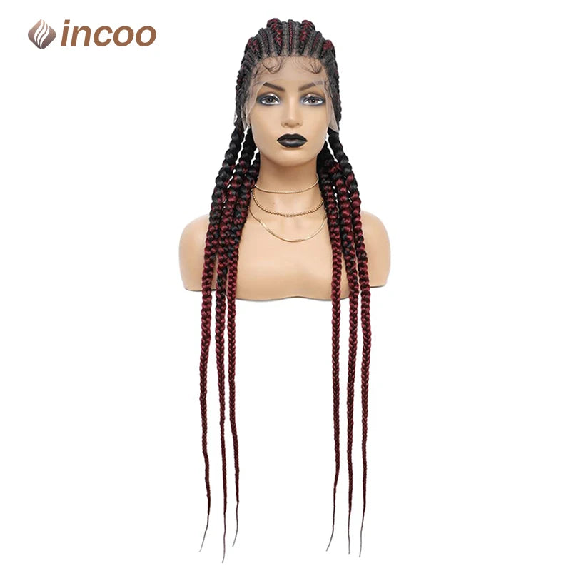 36" Jumbo Cornrow & Knotless Box Braids Wig | Full Lace | Light Brown Lace | Synthetic Luxegan