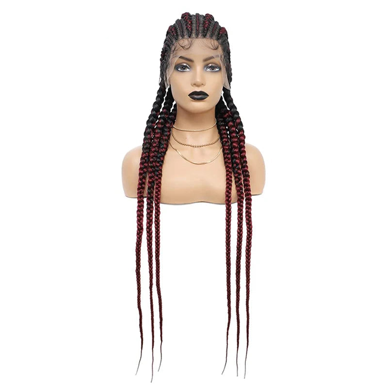 36" Jumbo Cornrow Braided Wig | Full Lace Synthetic Wig | Knotless Box Braids, Lace Frontal, Black Women
