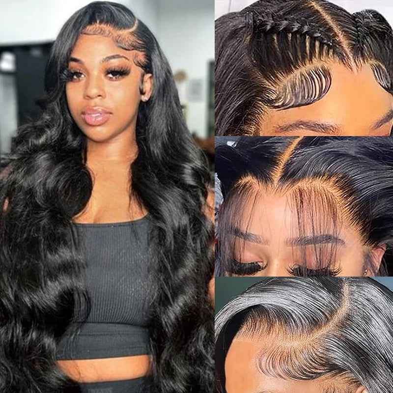 200% Density Body Wave 13x6/13x4 Lace Frontal Wig - Peruvian Remy Hair - Pre Plucked with Baby Hair - Natural Black