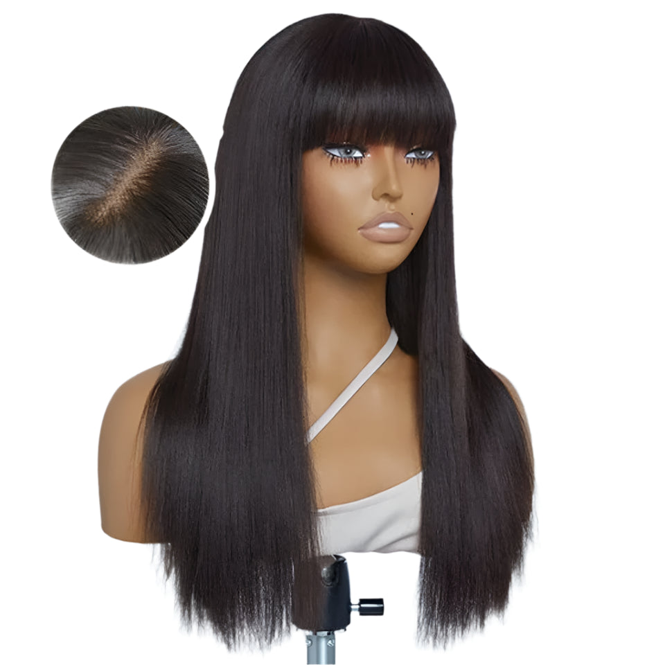 Bone Straight Human Hair Wig with Bangs | 3x1 Middle Part Lace Wig (Remy, Clearance Sale) Luxegan
