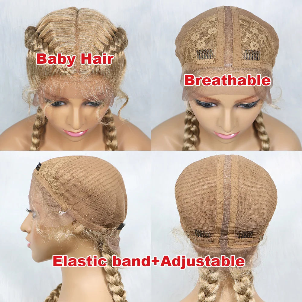 Handmade Double Dutch Cornrow Braided Wig | Natural Black Lace Front | Baby Hair | Kanekalon Synthetic Wig for Women Luxegan