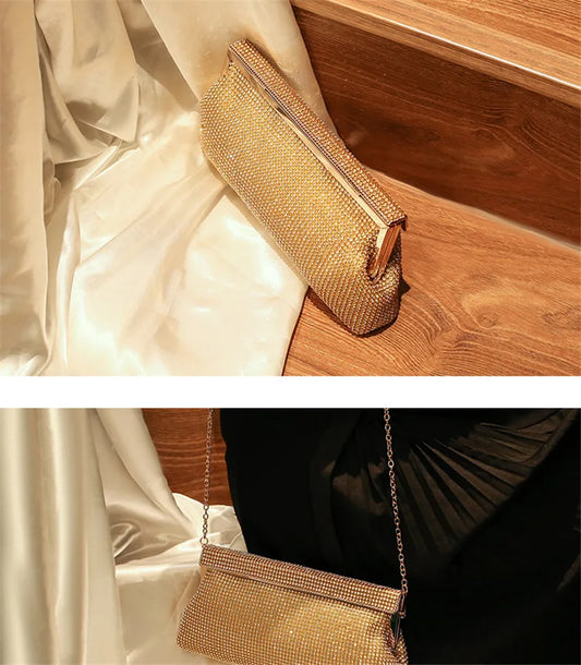 Women’s Diamond Bow Evening Clutch | Sophisticated Leopard Pattern Wedding Party Pouch | Elegant Ruched Beaded Crossbody Bag | "Dignified" Soft Minaudière with Fashion Chain & Sequined Detail Luxegan
