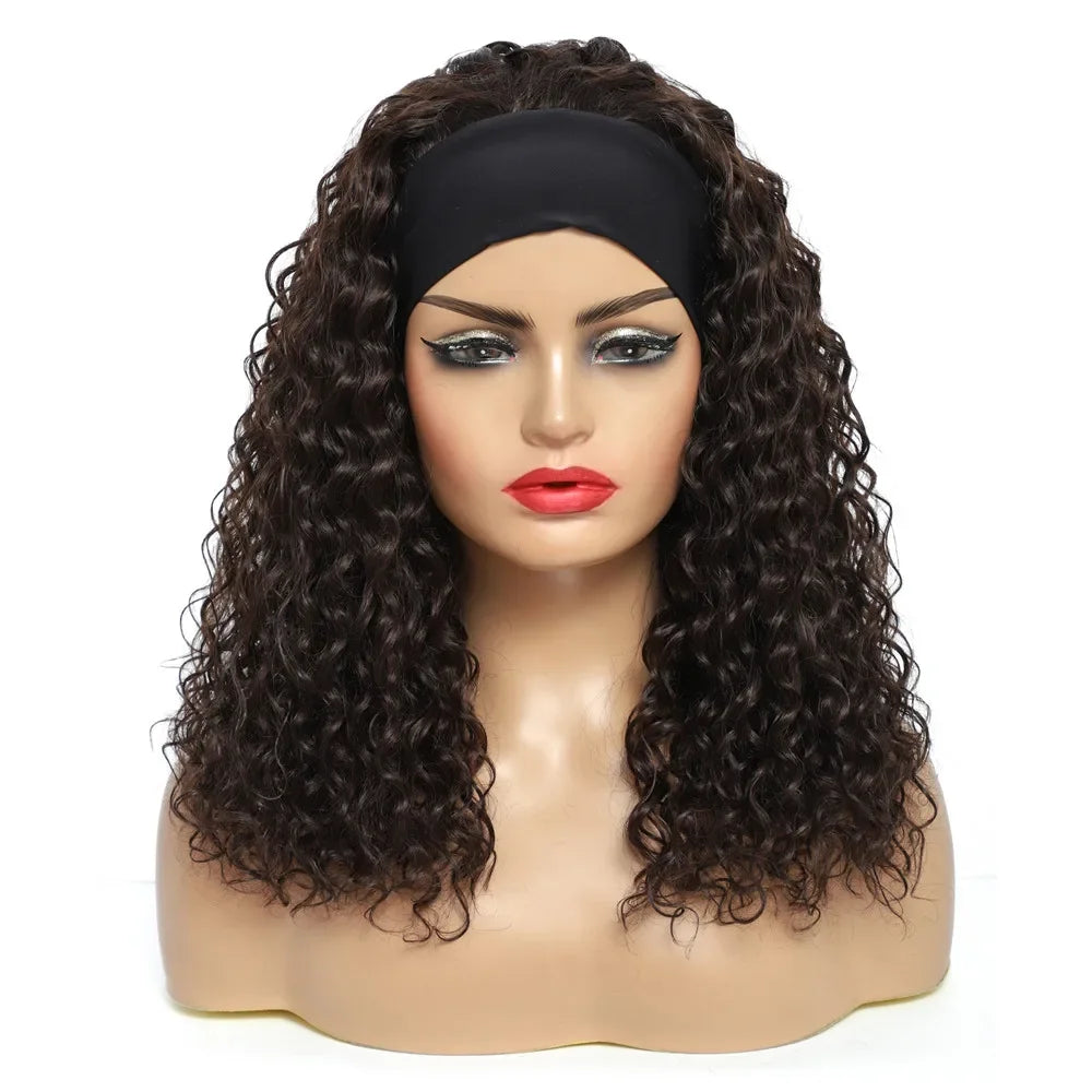 Water Wave Headband Wig | Darker Brown | Synthetic Curly Hair Wig | 20 Inches | Glueless | Full Machine Made Wigs - Luxegan