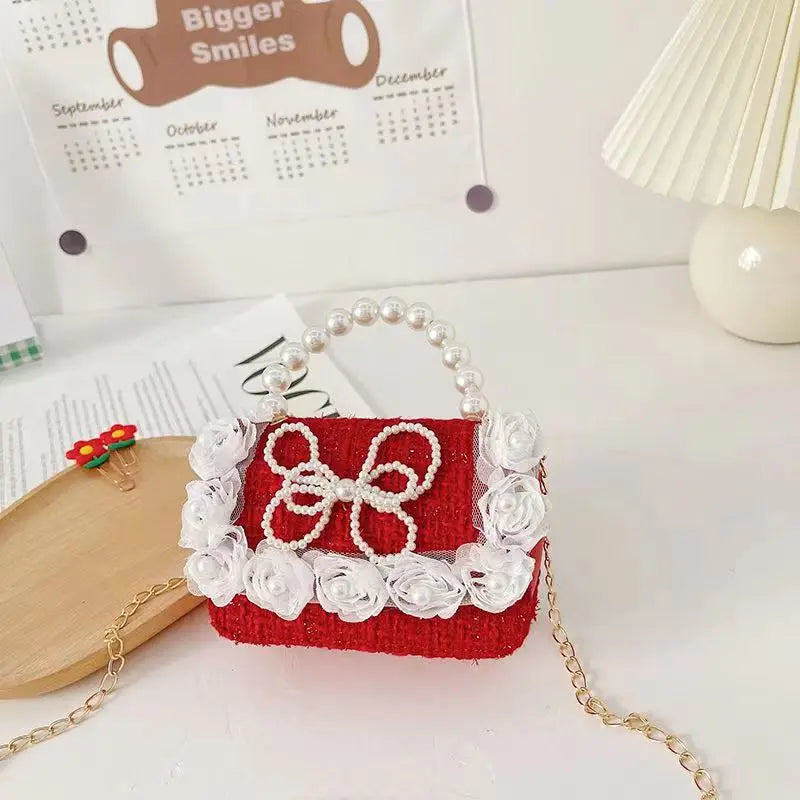 Luxury Pearl Handle Children’s Mini Shoulder Bag | Sweet Bow & Flower Girl Messenger Bag | Fashion Square Shell Purse for Girls (Model z122711) Luxegan