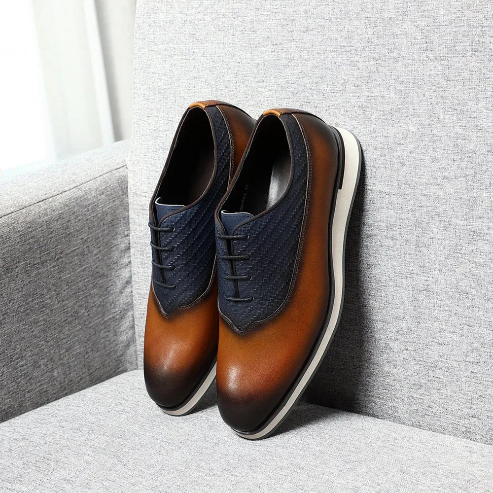 Classic Men's Oxford Casual Sneakers | Genuine Leather Italian Design Lace-Up Dress Shoes (Anti-Slip Sole) Luxegan