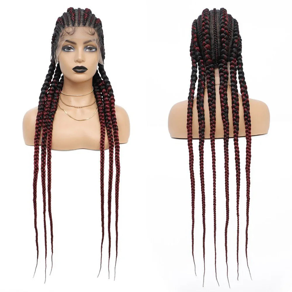 Synthetic Full Lace Cornrow Box Braided Wig 36" Lace Front Wigs Jumbo Braids Wig For Black Africa Women Braids Wig Braiding Wigs Luxegan
