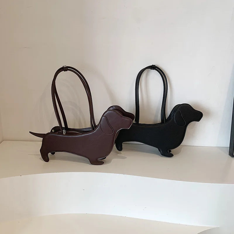 Novelty Cartoon Dog Shaped Armpit Purses | Unique PU Leather Handbag & Solid Designer Bag (Funny Shoulder Bags & Kawaii Girls Tote Bags) Luxegan