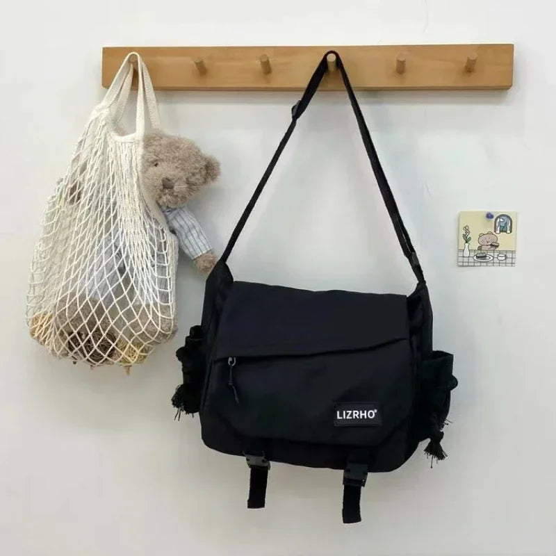 Messenger Bag Japanese Handbags School Korean Single Shoulder Bag | Girl Student Hong Kong Style Retro Large Capacity Postman Women's Luxegan