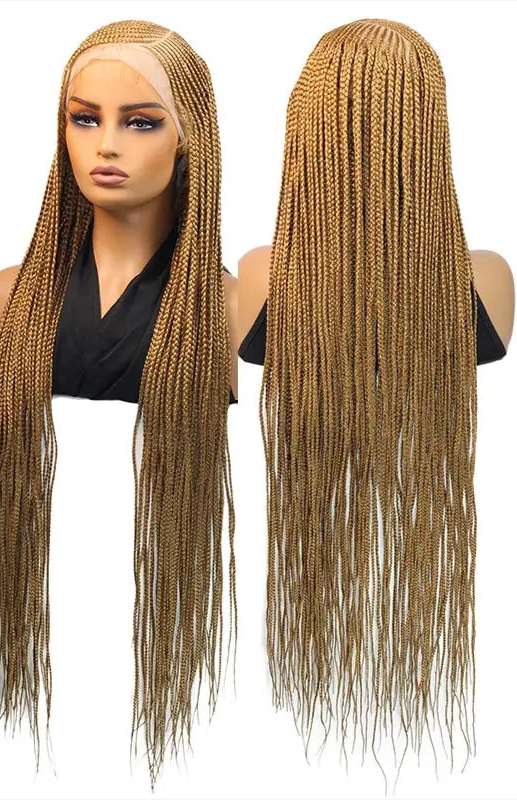 36" Blonde Cornrow Box Braided Wig | 613 Synthetic | Full Lace Front | Side Part | For Women