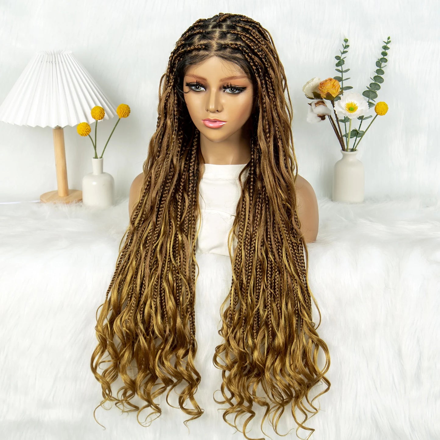 KIMA Twisted Boho Braided Wigs Curly Dreadlocks Full Lace Knotless Synthetic Box Braids Wig  Curly Wigs for Black Women
