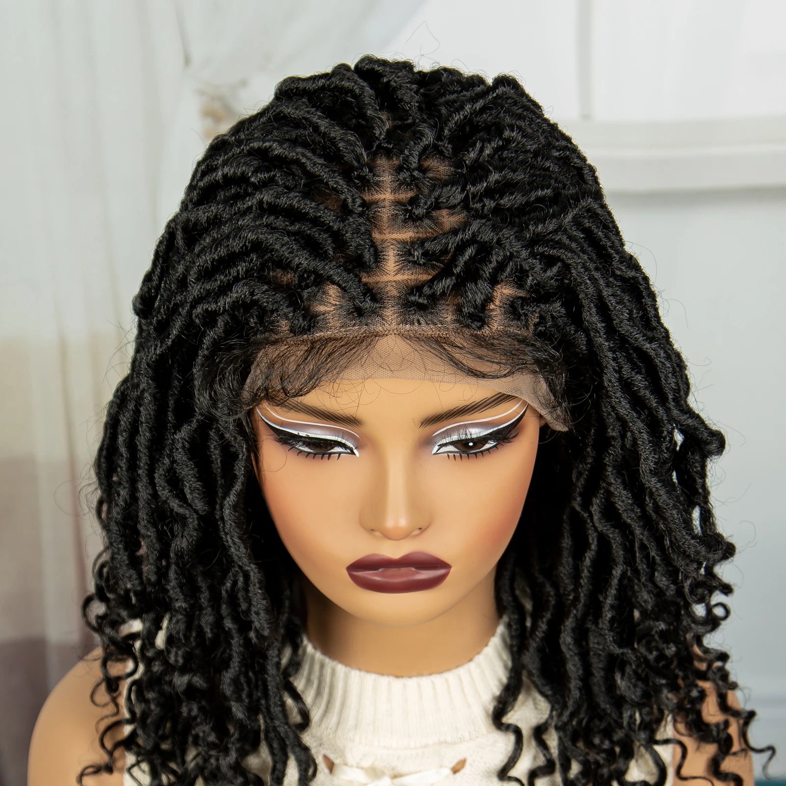 Curly Ends Dreadlock Braided Wig | Synthetic Lace Front Goddess Locs Braid Wig with Baby Hair | Faux Locs Wig for Black Women Luxegan