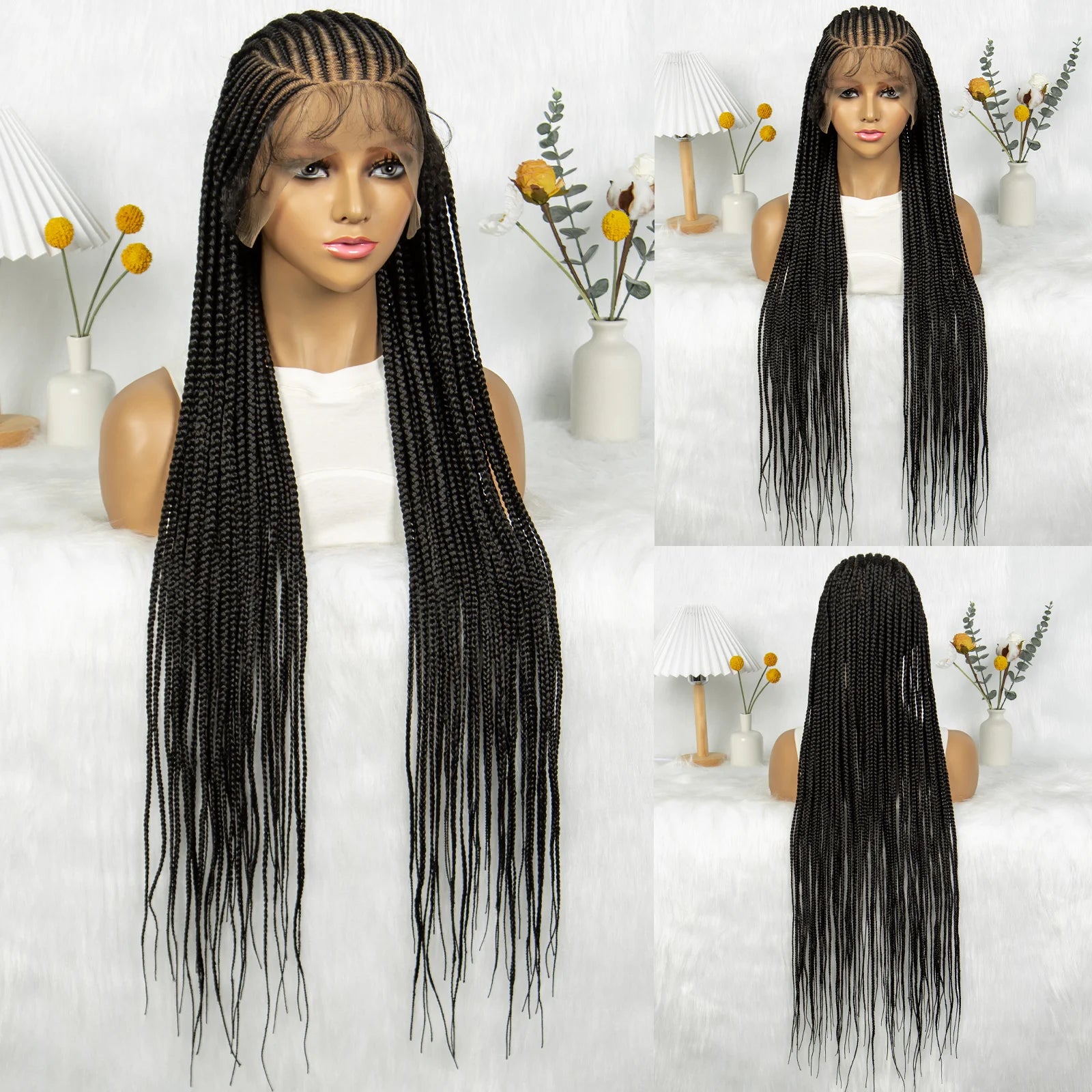 HD Transparent Full Lace Knotless Box Braids Wig | Cornrows Accent Luxegan