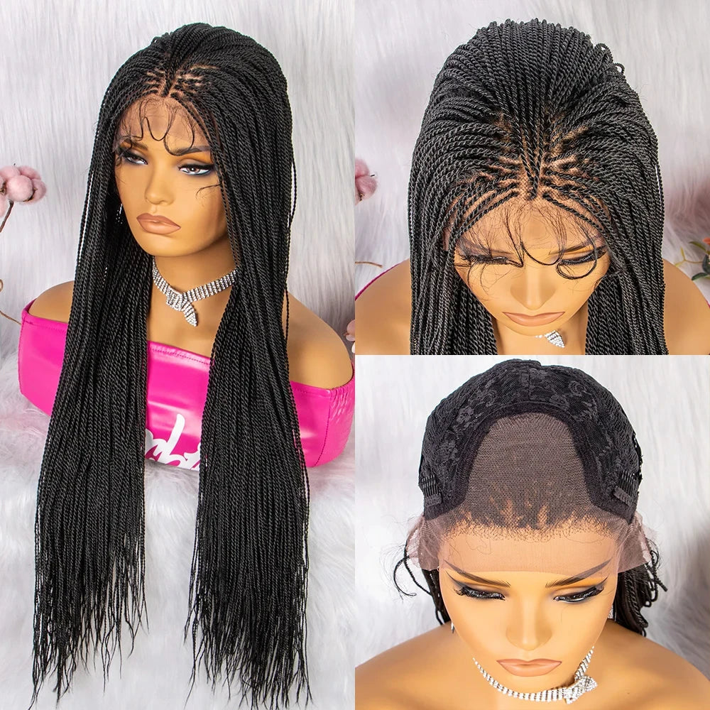 30" Twist Braided Lace Front Wig | Knotless Braids | Long Straight Hair | Heat Resistant Synthetic Wig | For Black Women