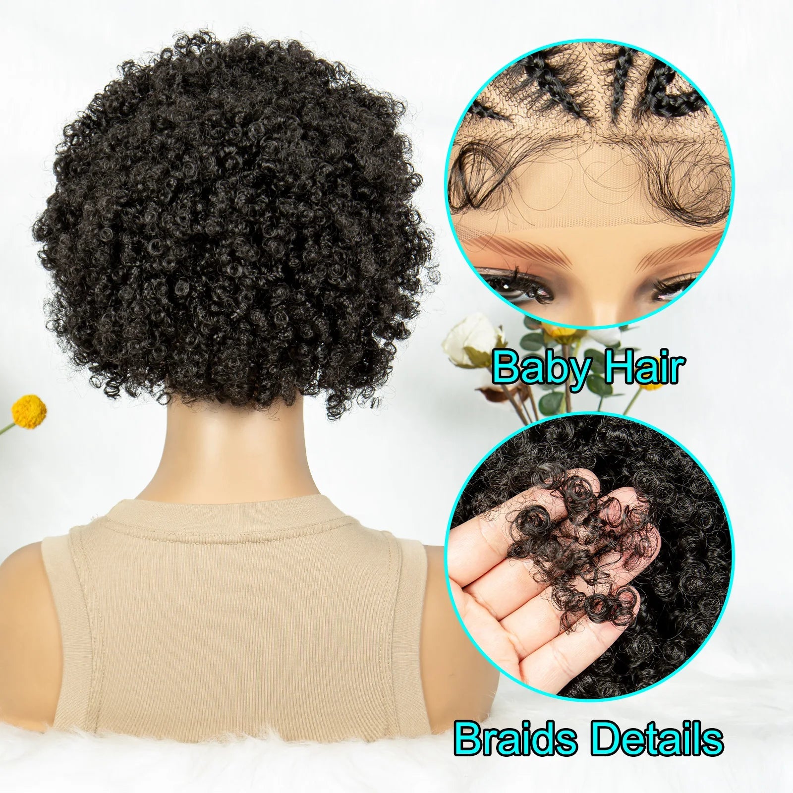 8" Afro Kinky Curly Bob Braided Wig | 13x4 Lace Frontal | Half Cornrows | Synthetic Braids for Black Women Luxegan