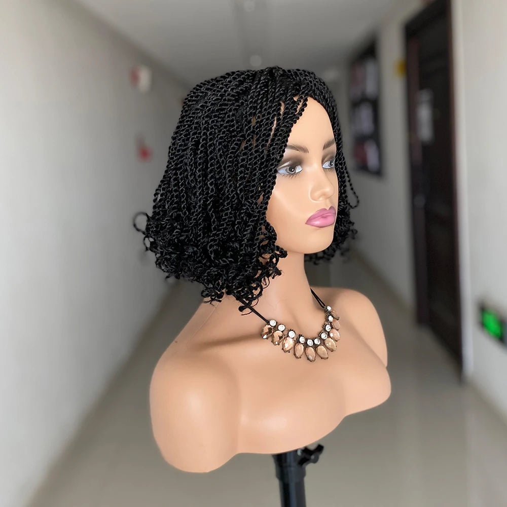 Short Box Braided Wig | Kinky Twist Crochet Wig | Heat Resistant | Synthetic Braids for Black Women - Luxegan