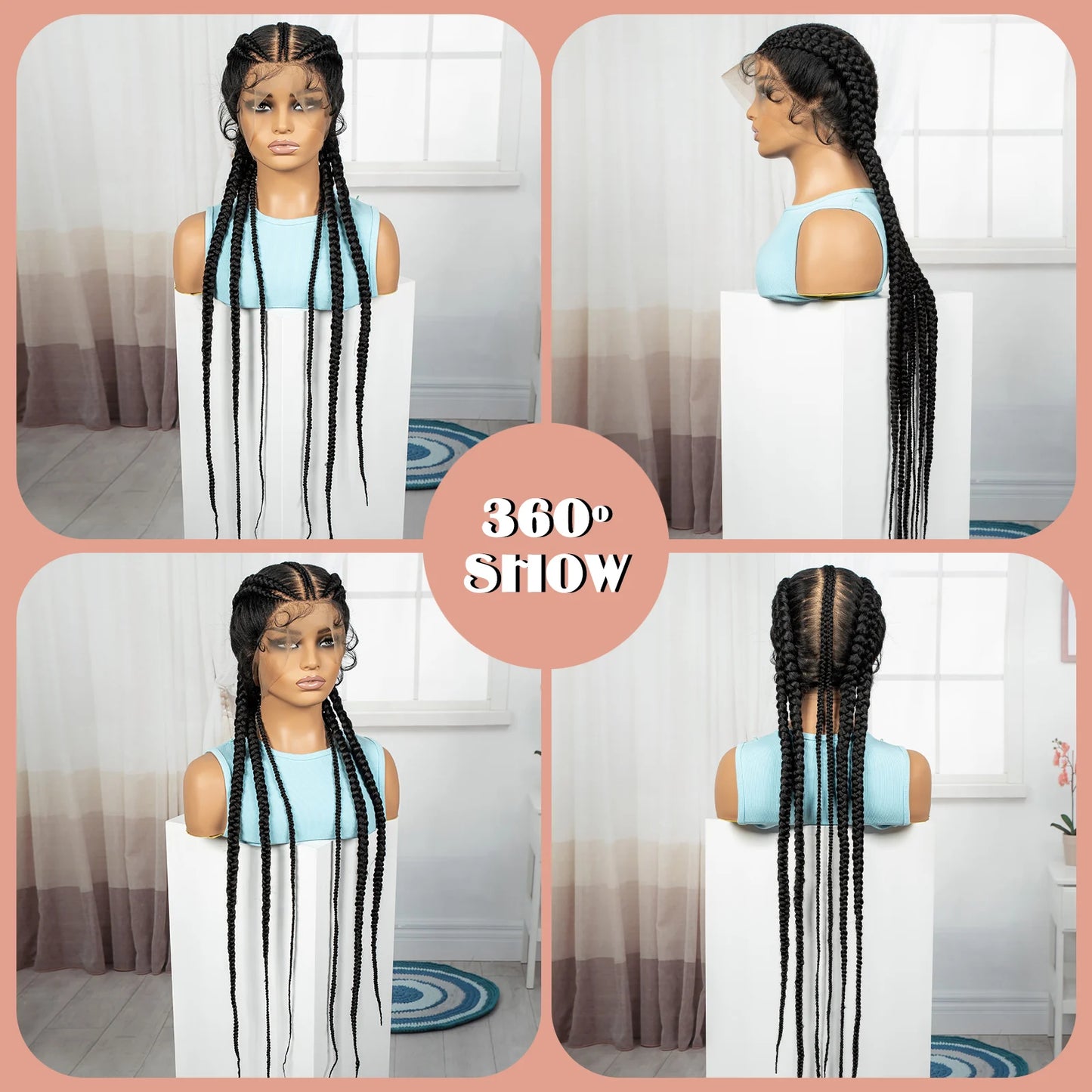 36" Full Lace Cornrow Braided Wig | Knotless Braids | Synthetic Natural Braided Lace Wig with Baby Hair for Black Women Luxegan