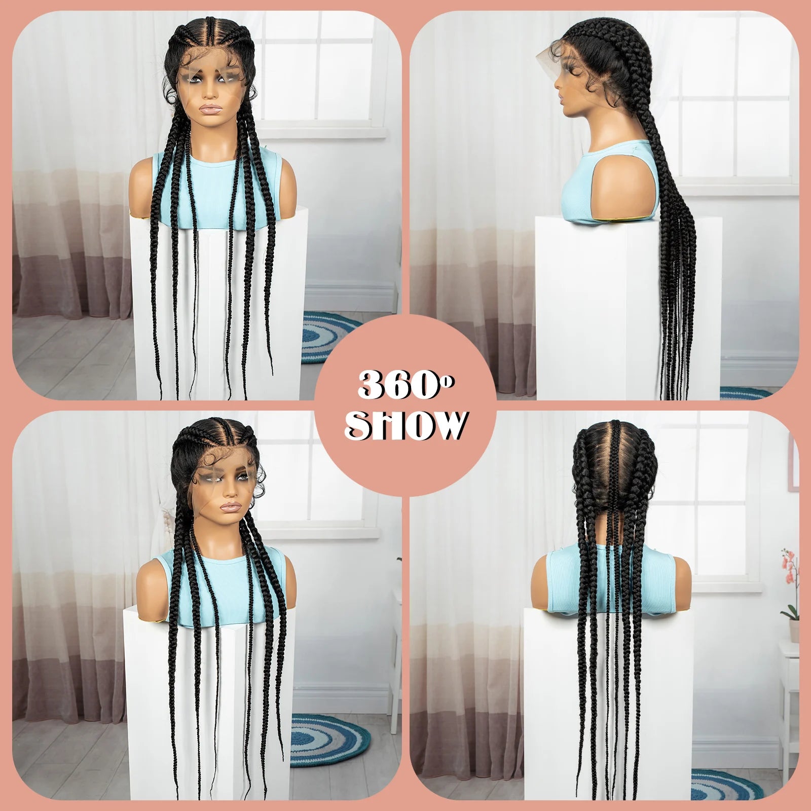 36" Full Lace Cornrow Braided Wig | Knotless Braids | Synthetic Natural Braided Lace Wig with Baby Hair for Black Women Luxegan