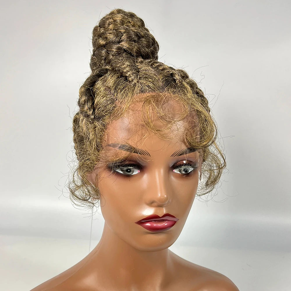 Lace Frontal Cornrow Braided Updo Wig with Baby Hair | Synthetic African American Style Braiding Wig Luxegan