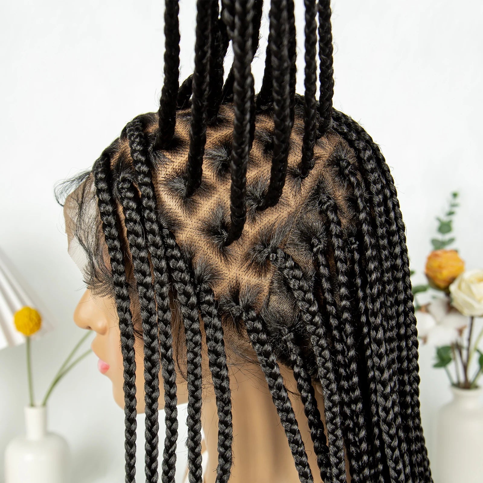 KIMA 34" Straight Box Braids Wig | Transparent Full Lace & Cornrow Detail Luxegan