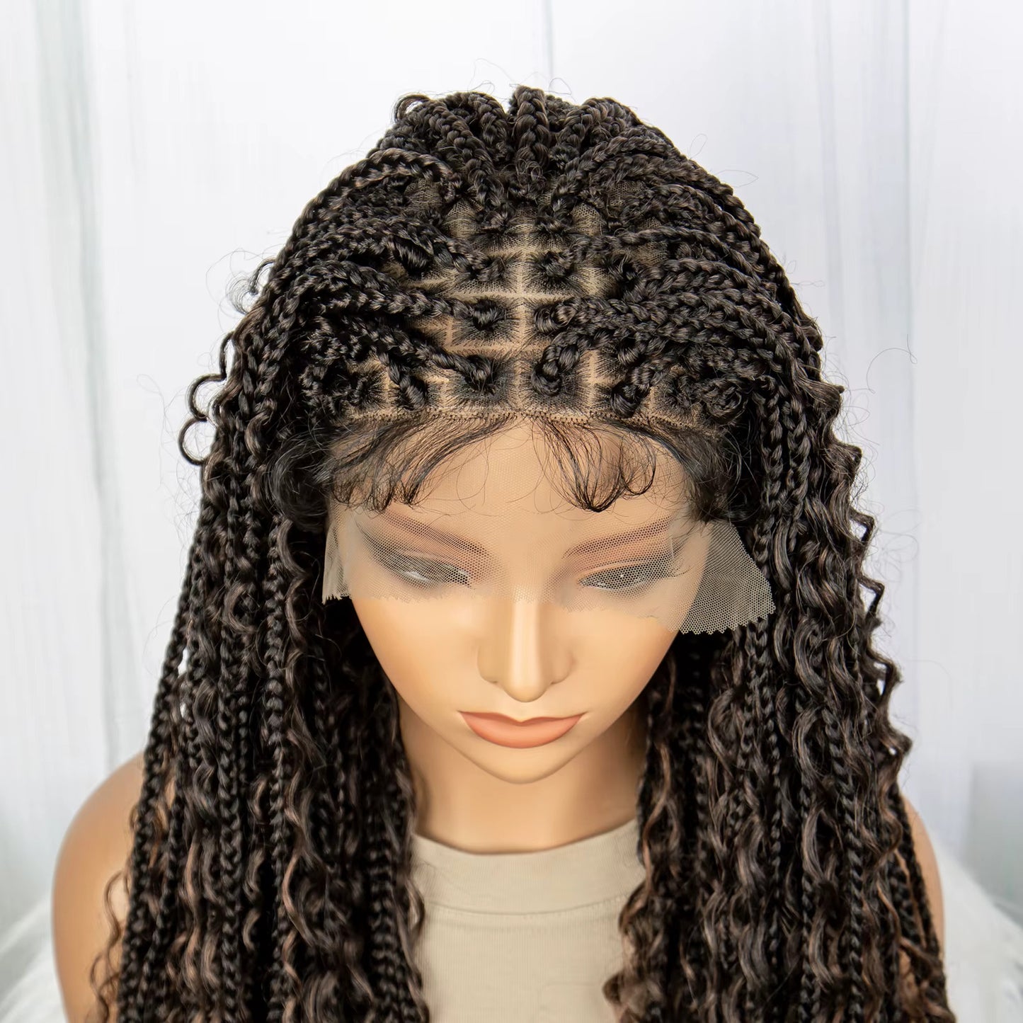 32" Boho Knotless Braided Wig | Bohemian Box Braids | Lace Front Wig with Baby Hair | Synthetic Hair - Luxegan