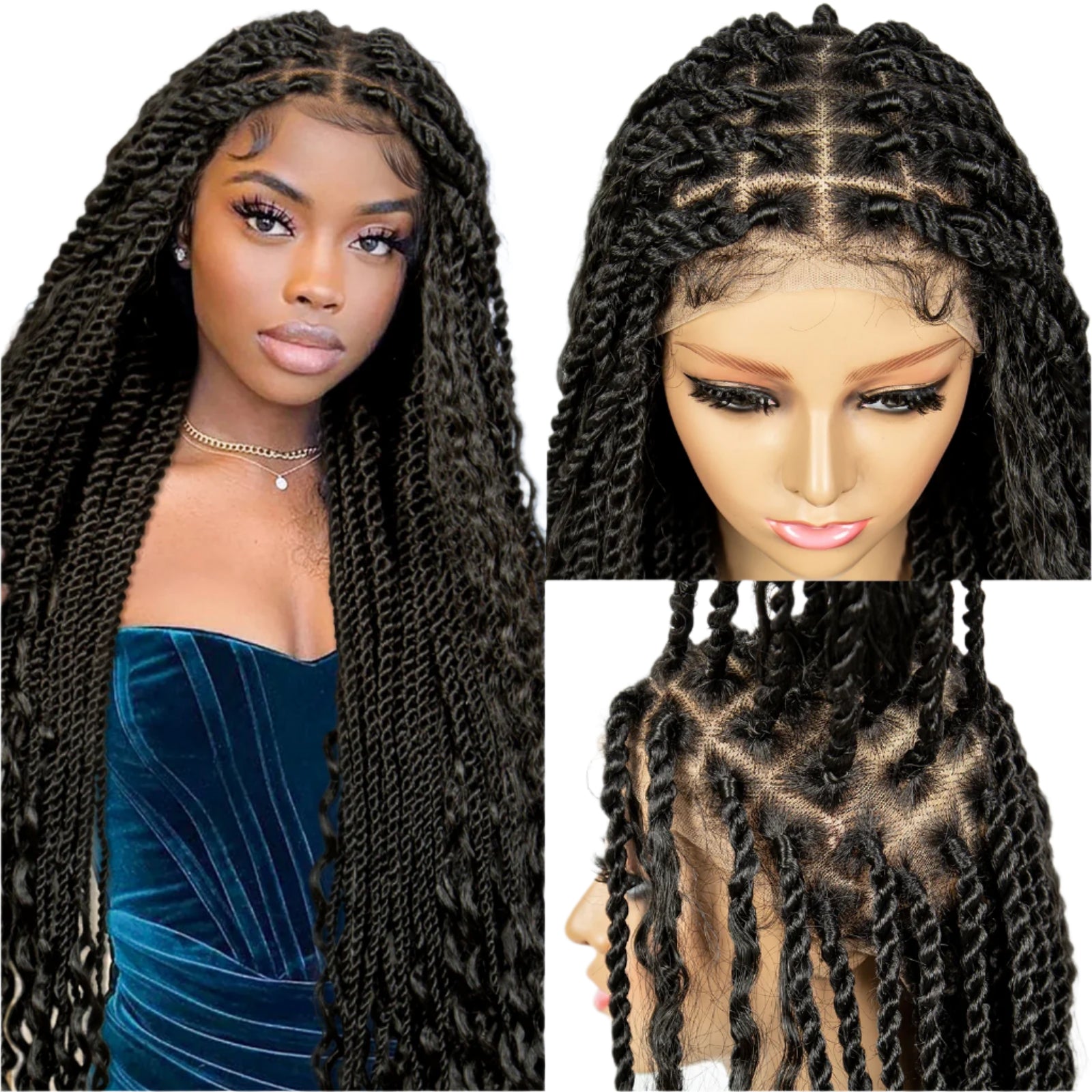 36" Long Island Twist Braided Wig - Knotless Synthetic Full Lace with Baby Hair Luxegan