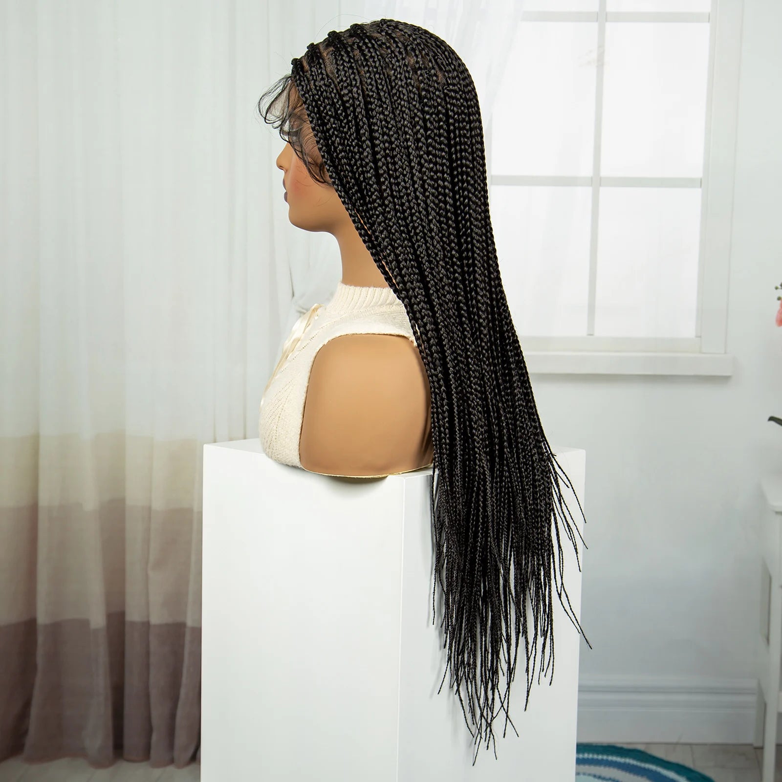 Long Straight Knotless Braids Wig | Full Lace Frontal | Baby Hair Luxegan
