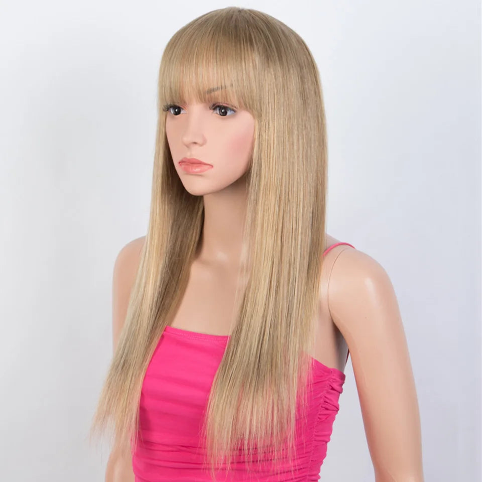 Honey Blonde Highlight Bob Wig | Straight Human Hair with Bangs Luxegan