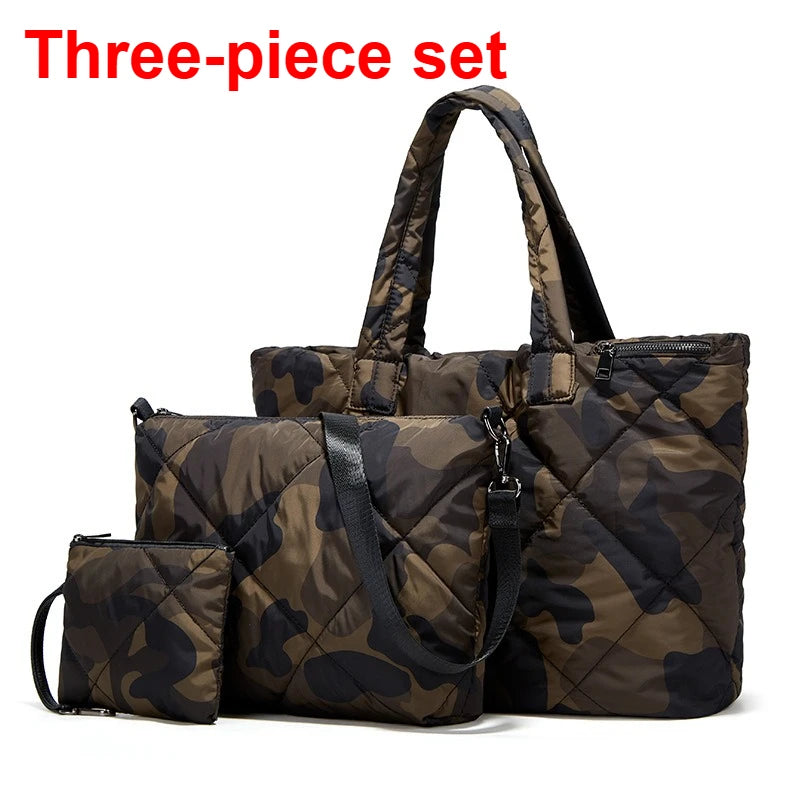 3PCS/Set Autumn/Winter Camouflage & Black Tote Bags | Large Capacity Oxford Unisex Single Shoulder Satchels Luxegan