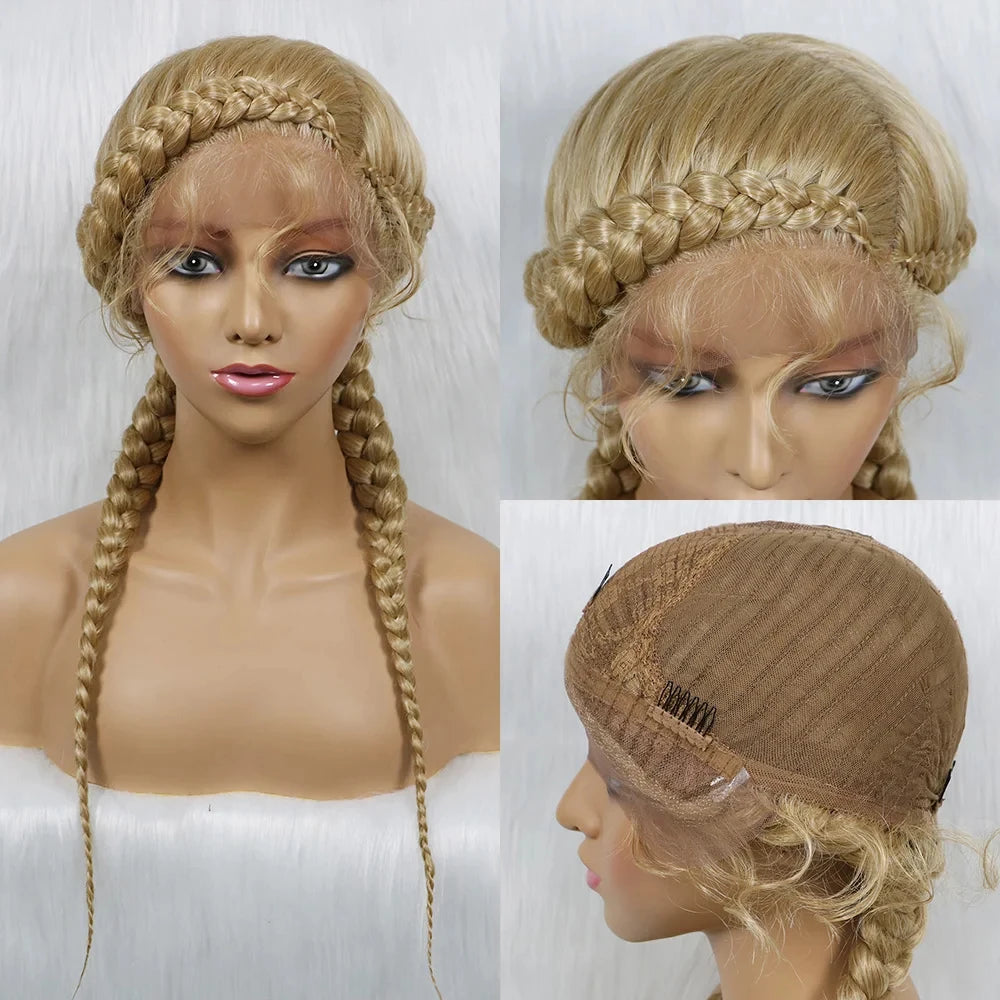 24" Dutch Cornrow Box Braid Wig | Lace Front Synthetic Wig with Baby Hair | Afro Wig for Black Women | High-Temp Fiber Luxegan