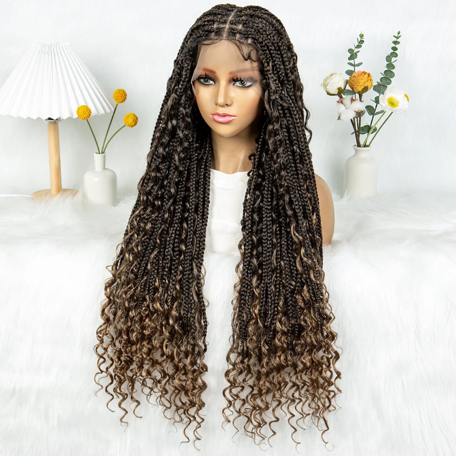32" Natural Boho Knotless Braids Wig | HD Lace Front | Baby Hair | Synthetic Luxegan