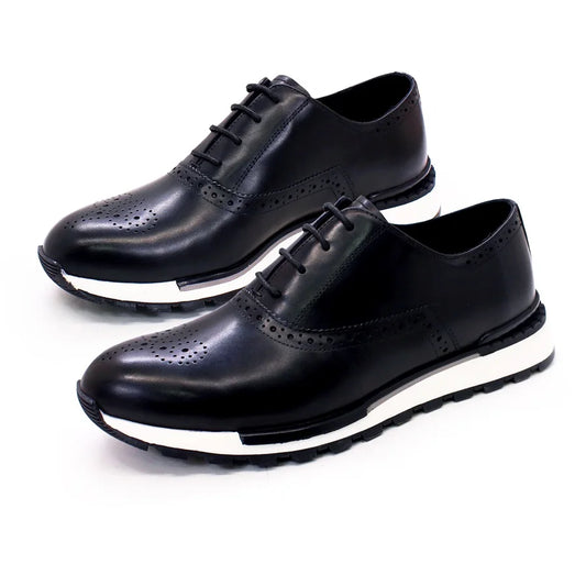 Handmade Sequin Leather Sneakers | Sophisticated First Layer Cowhide Casual Shoes | Elegant "Bling" Height-Increasing Footwear | "Dignified" Black Coffee Banquet Shoes for Radiant Versatile Styling Luxegan
