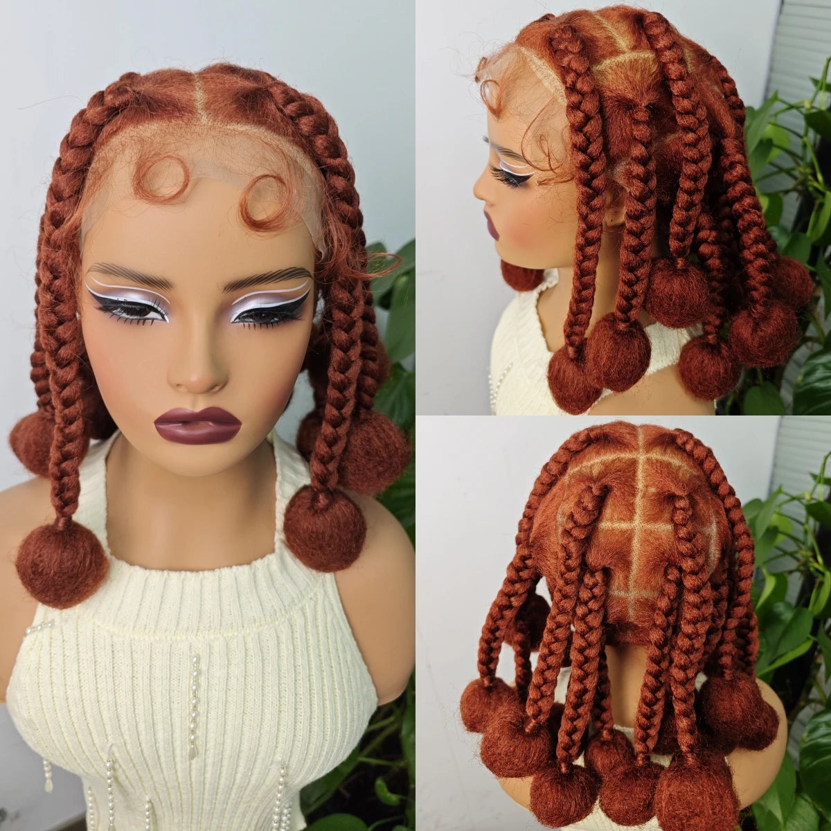 12" Ginger Orange Knotless Box Braiding Wig | Transparent Lace Front Synthetic Hair with Baby Hair Luxegan