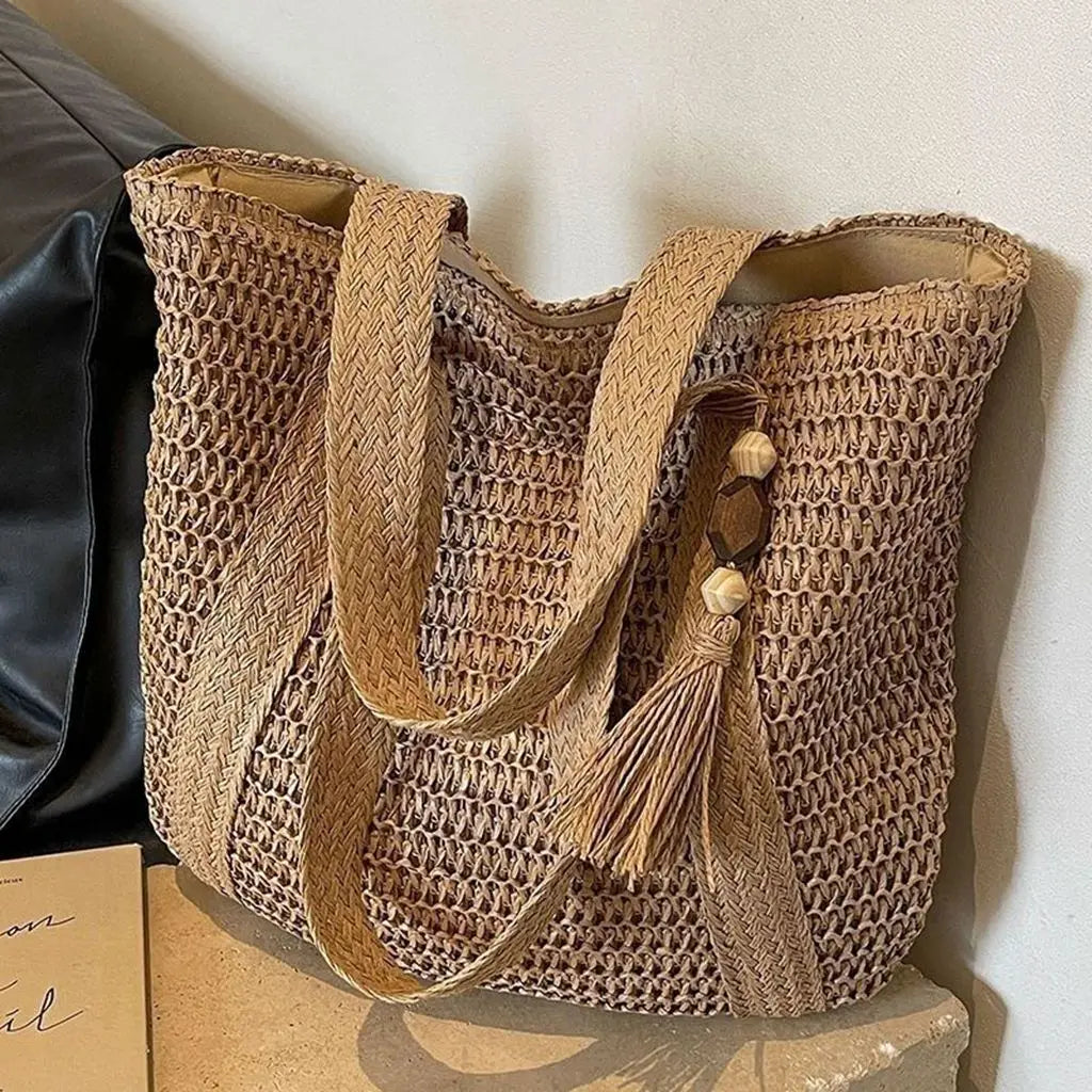 Straw Woven Shoulder Bags for Women | Summer Beach Handbag with Tassel Luxegan