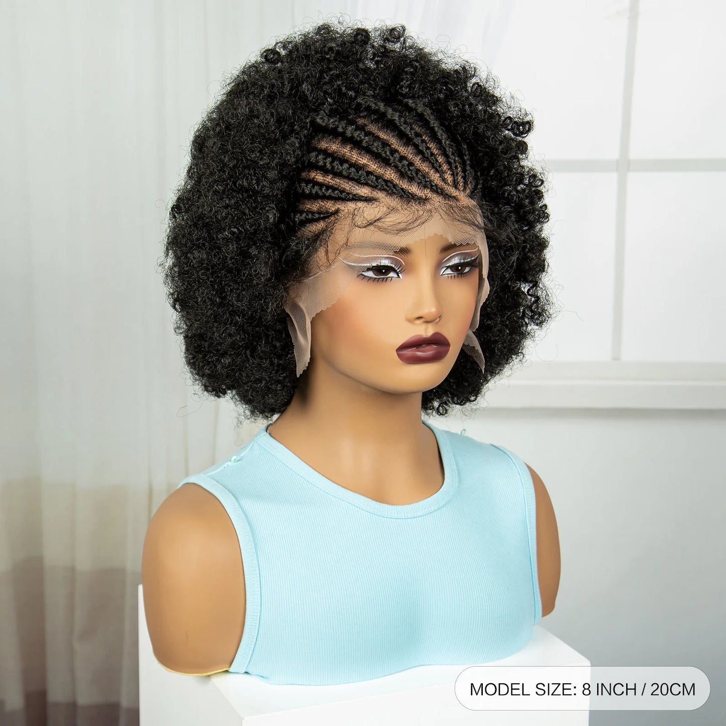 Short Natural Afro Kinky Curly Cornrow Braids Wig | Full Lace | Baby Hair Luxegan