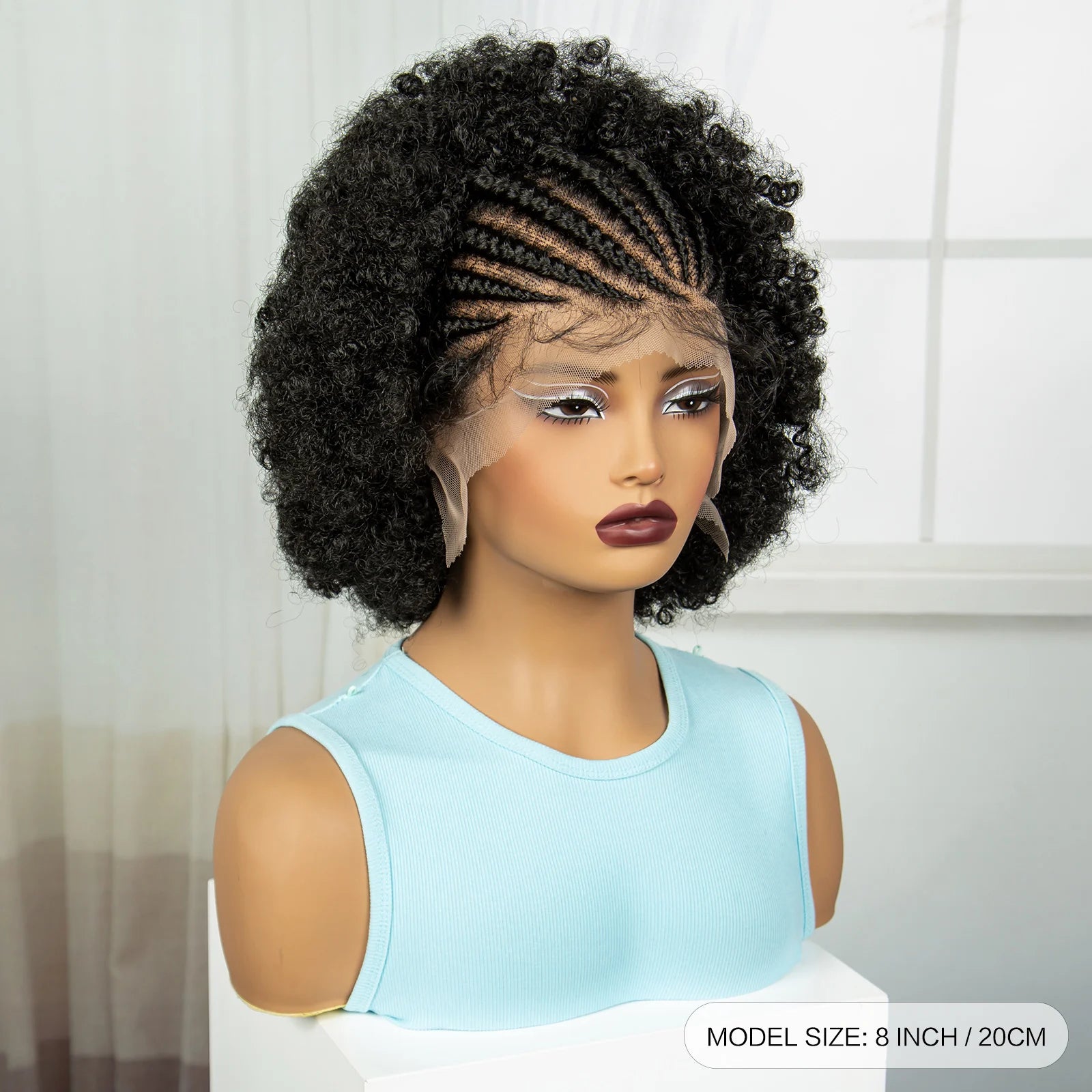 Short Natural Afro Kinky Curly Cornrow Braids Wig | Full Lace | Baby Hair Luxegan