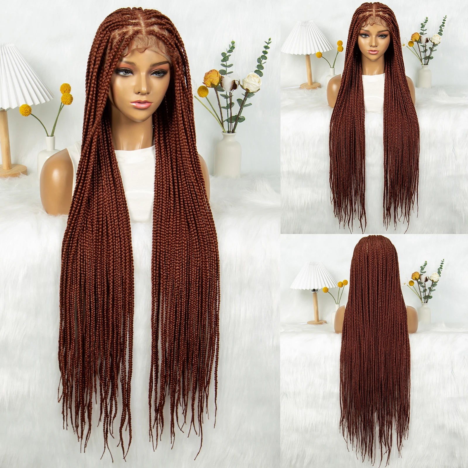 HD Knotless Box Braided Full Lace Wig | Ginger 350# & 613# Blonde | Synthetic Crochet Braids | Black Women Luxegan