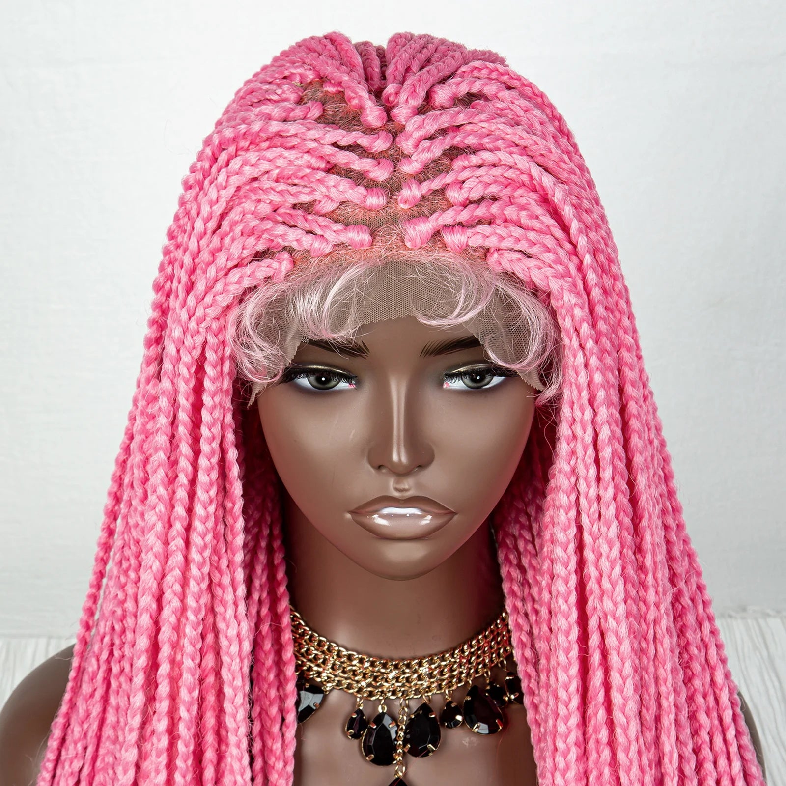 36" Water Wave Braided Wig | Lace Front | Baby Hair | Long Braids Luxegan