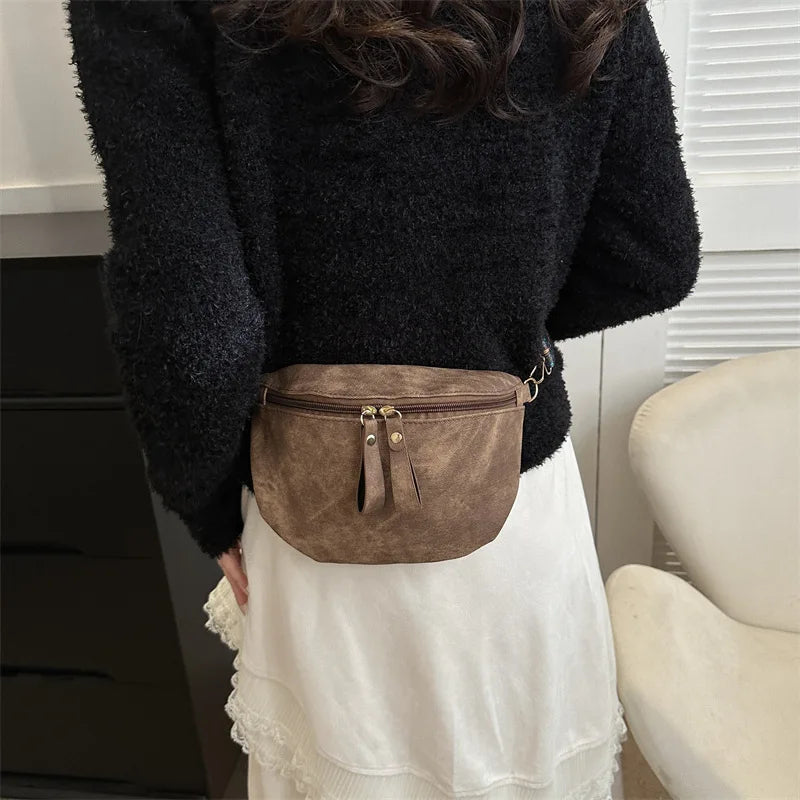 Stylish Hobo Solid Color Satchel | Luxury Designer Chest Bag & Women's PU Leather Waist Bags (Wide Strap Fashion Fanny Shoulder Pack) Luxegan