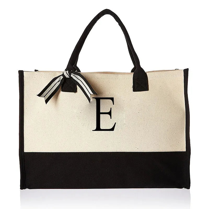 Fashion Floral & Letter Print Canvas Tote | Large Capacity "HARD" Structured Business Handbag | Portable Beach & Shopping Shoulder Bag | Unisex Casual Multi-Purpose Tote Luxegan