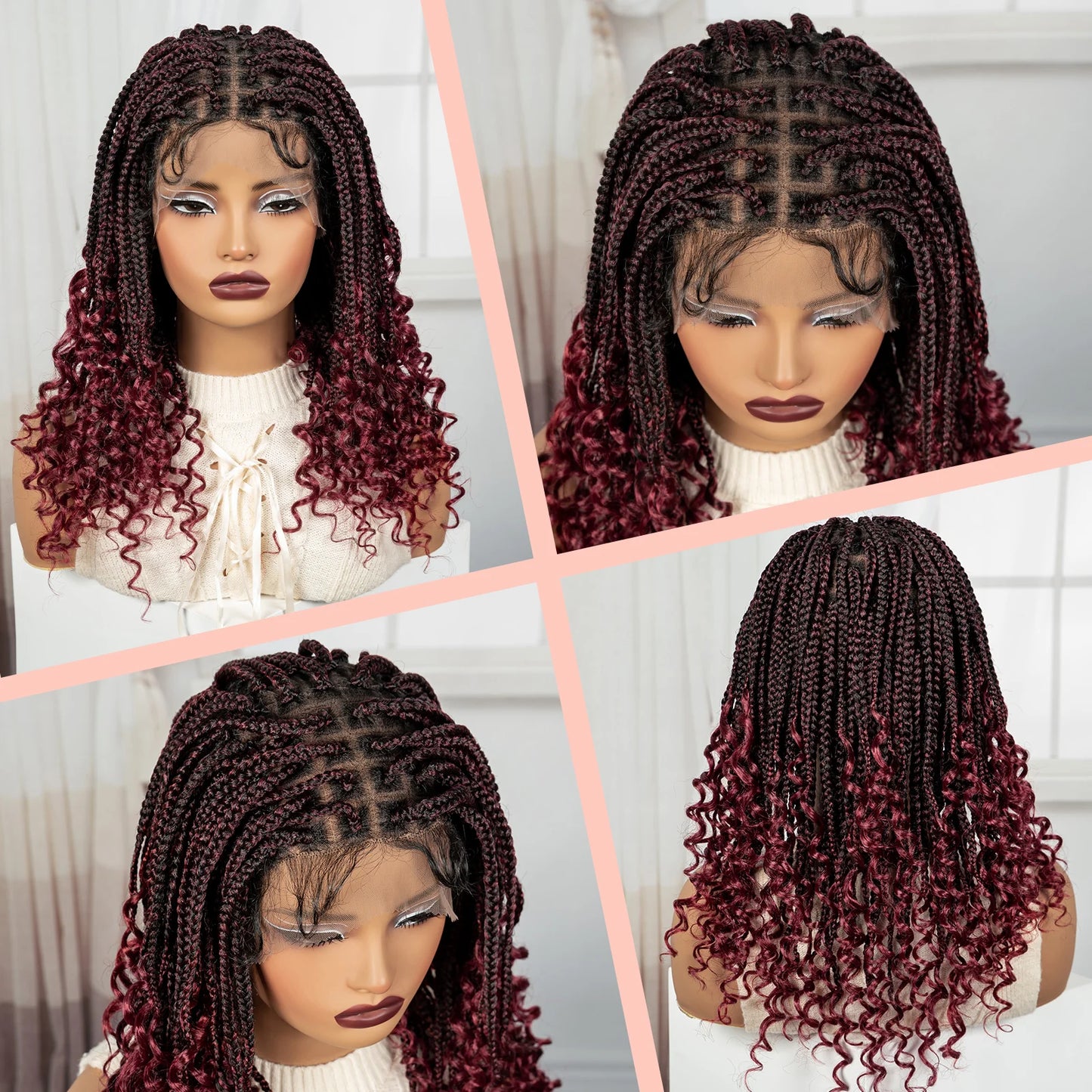 Knotless Box Boho Braided Wig with Curly Ends | Short Bob Style | Full Lace Synthetic Wig for Black Women Luxegan